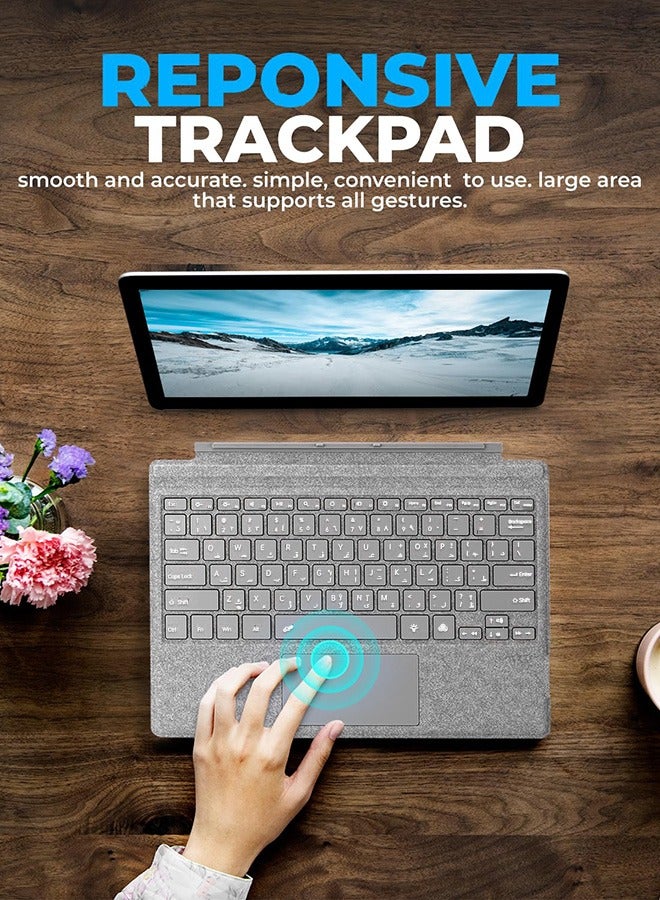 TUNKE Wireless Bluetooth Keyboard with Touchpad for Surface Pro 7/7+/6/5/4/3 (12.3"), Magnetic Attachment, Backlit, Dual-Language Keys, Type-C Charging (Grey) - Image 3